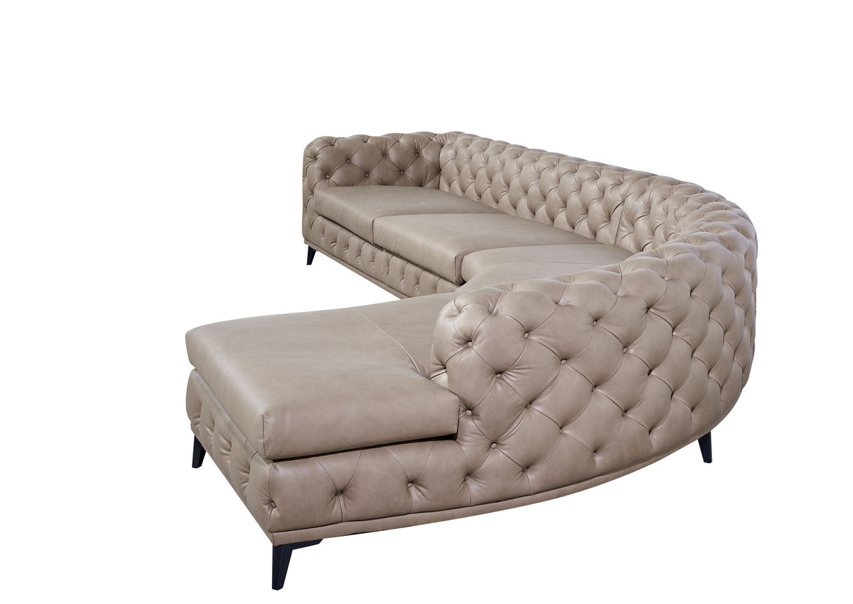 DIvani Casa Kohl - Contemporary Tan LAF Curved Shape Sectional Sofa w/ Chaise - Home Elegance USA