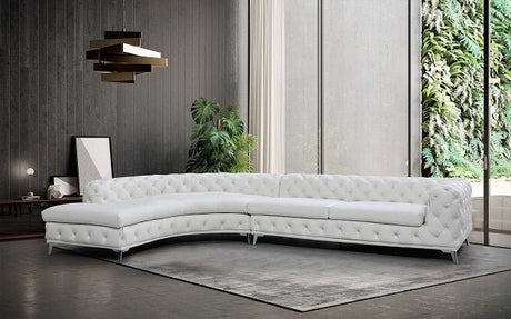 DIvani Casa Kohl - Contemporary White LAF Curved Shape Sectional Sofa w/ Chaise | Home Elegance USA