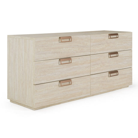 Eastern King Kiro + Lago - Modern Tan Fabric + Faux Travertine 4-Piece Bedroom Set