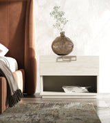 Eastern King Kiro + Lago - Modern Tan Fabric + Faux Travertine 4-Piece Bedroom Set