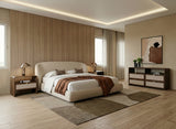 Eastern King Lambert + Emilio - Modern Beige Fabric + Walnut + Burlap 4-Piece Bedroom Set - View Image 1
