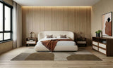 Eastern King Lambert + Emilio - Modern Beige Fabric + Walnut + Burlap 4-Piece Bedroom Set