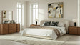 Eastern King Lambert + Berlin - Modern Beige Fabric + Walnut 4-Piece Bedroom Set - View Image 1