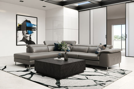 Viola - Italian Contemporary Grey Leather Left Facing Sectional Sofa - View Image 1
