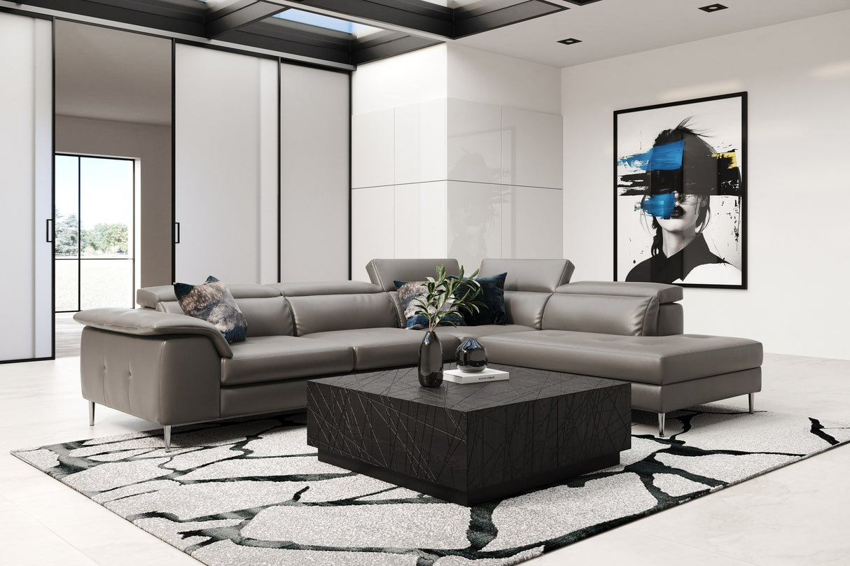 Viola - Italian Contemporary Grey Leather Right Facing Sectional Sofa - View Image 1