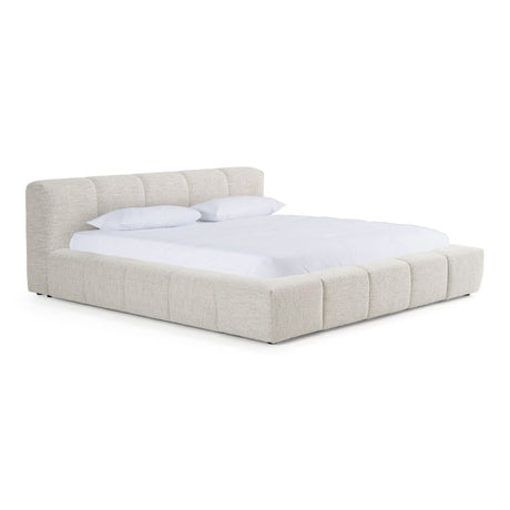Eastern King Lamont + Dustin - Modern Beige Fabric + Natural Oak 4-Piece Bedroom Set