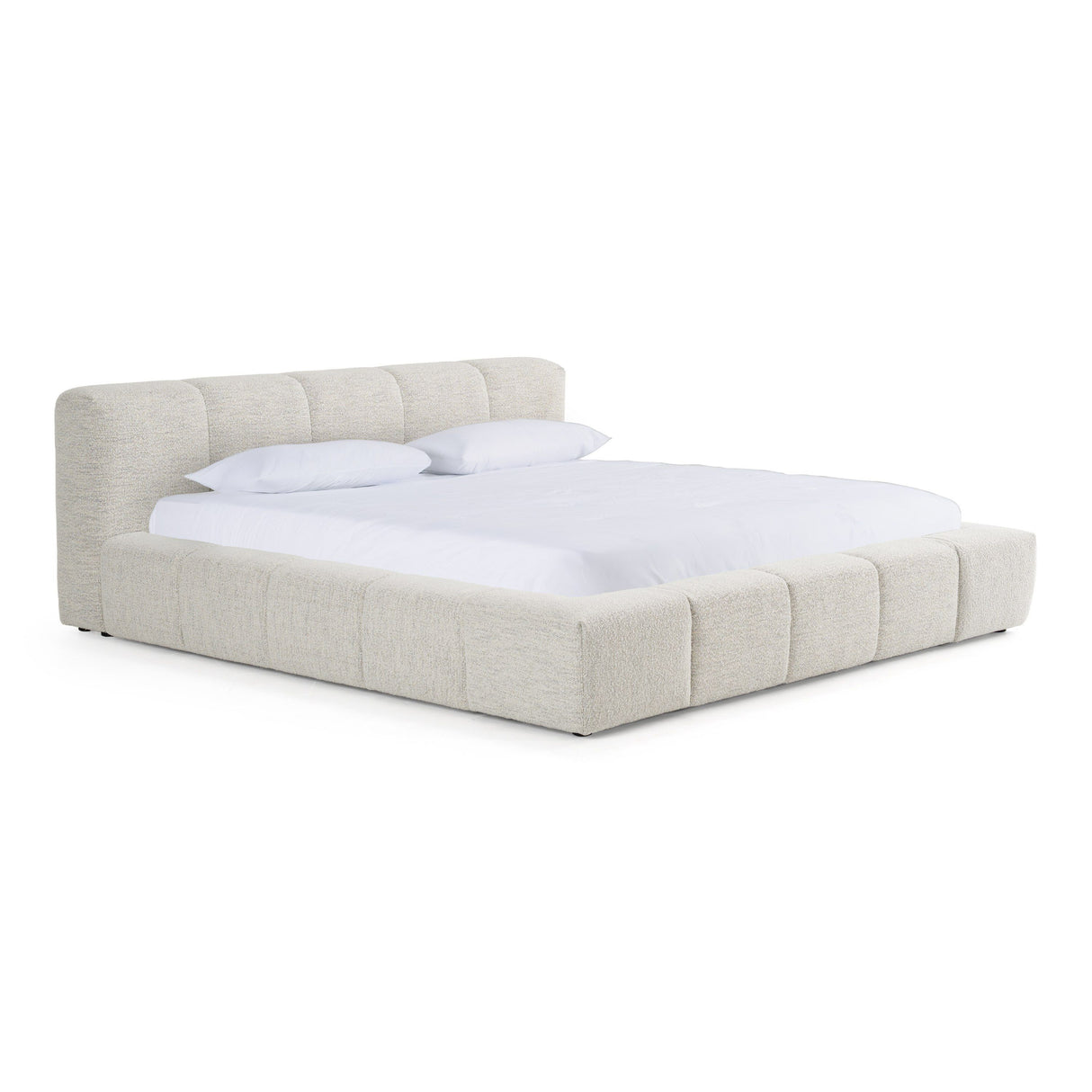 Eastern King Lamont + Aria - Modern Beige Fabric + Grey Texture 4-Piece Bedroom Set