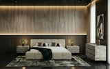 Queen Lamont + Aria - Modern Beige Fabric + Grey Texture 4-Piece Bedroom Set - View Image 1