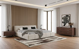 Eastern King Lamont + Brooklyn - Modern Beige Fabric + Walnut 4-Piece Bedroom Set
