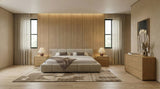 Eastern King Lamont + Dustin - Modern Beige Fabric + Natural Oak 4-Piece Bedroom Set