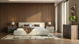 Queen Lamont + Rado - Modern Beige Fabric + Walnut 4-Piece Bedroom Set