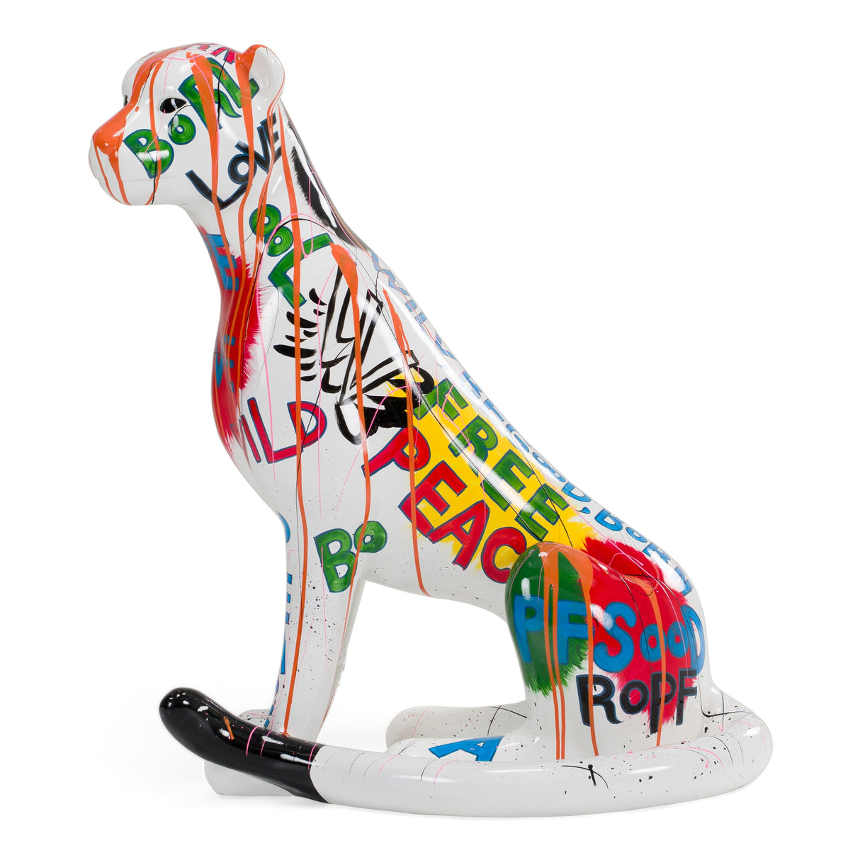 Large Graffiti Leopard - White + Multi-Color Sculpture - View Image 1