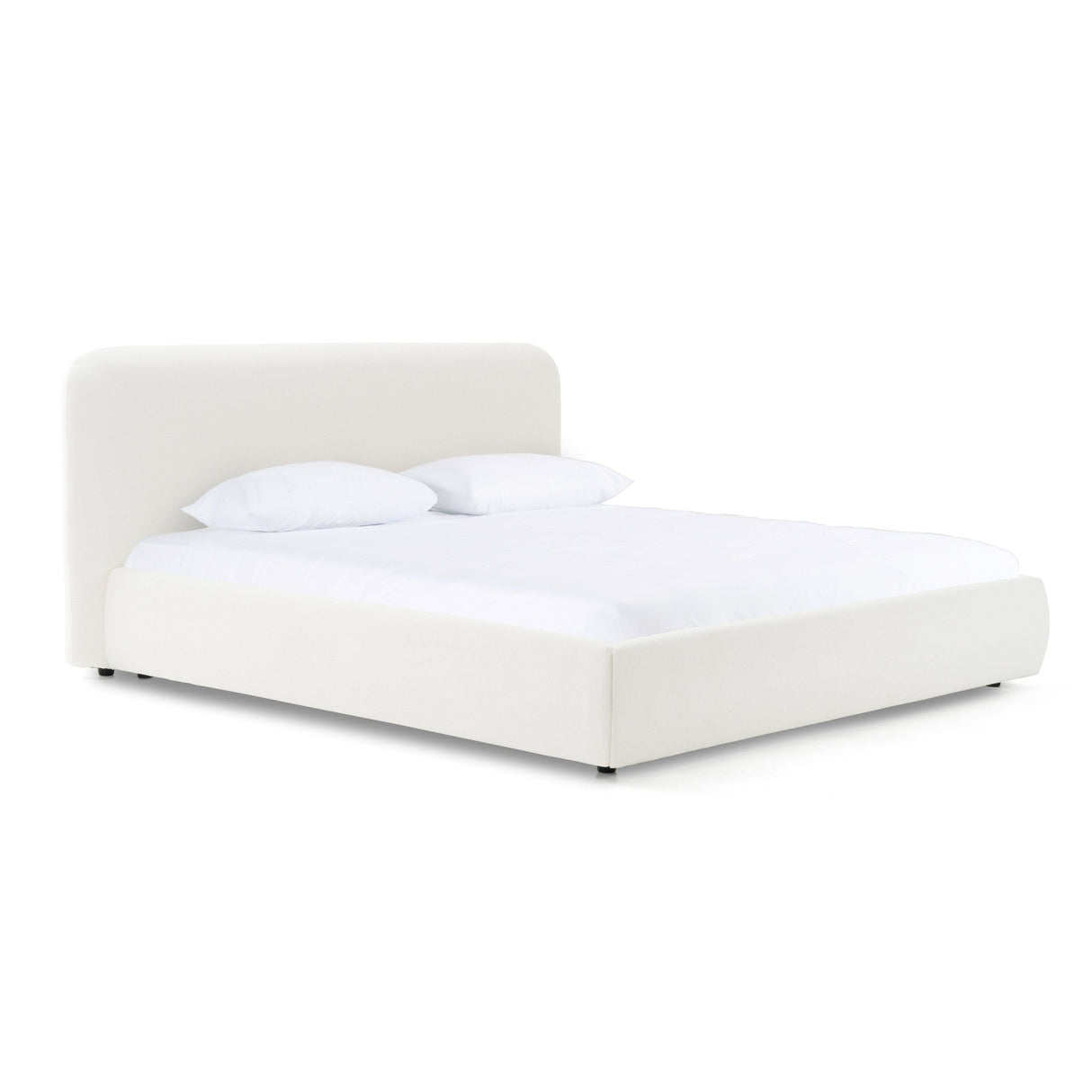 Queen Liam + Mikala - Modern Ivory Fabric + Natural Oak 4-Piece Bedroom Set