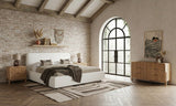 Queen Liam + Mikala - Modern Ivory Fabric + Natural Oak 4-Piece Bedroom Set