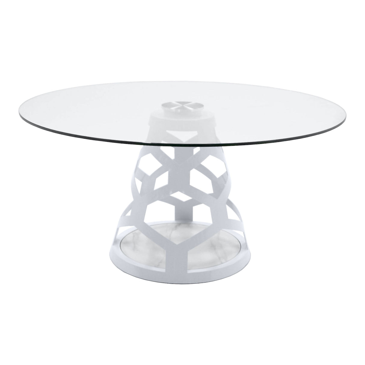 Modrest Lilly - Modern 12mm Round Glass + White Dining Table