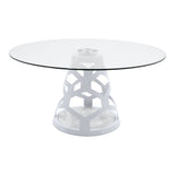 Modrest Lilly - Modern 12mm Round Glass + White Dining Table