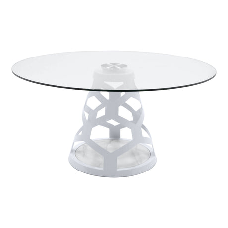 Modrest Lilly - Modern 12mm Round Glass + White Dining Table