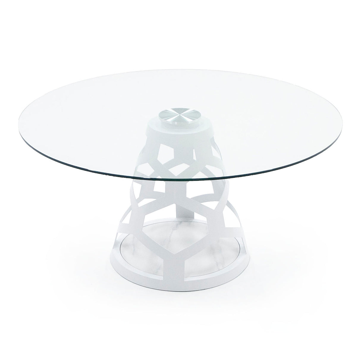 Modrest Lilly - Modern 12mm Round Glass + White Dining Table