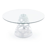 Modrest Lilly - Modern 12mm Round Glass + White Dining Table