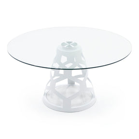 Modrest Lilly - Modern 12mm Round Glass + White Dining Table
