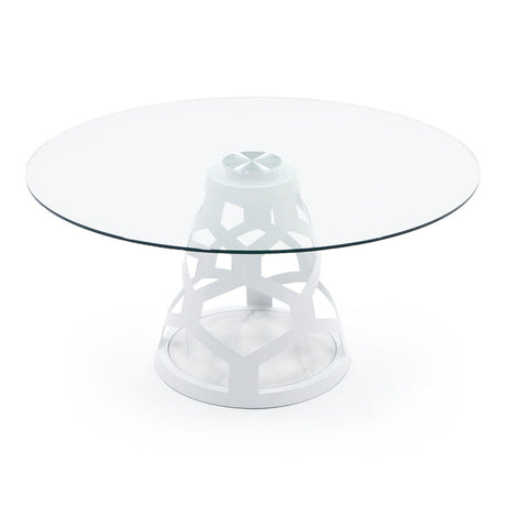 Modrest Lilly - Modern 12mm Round Glass + White Dining Table
