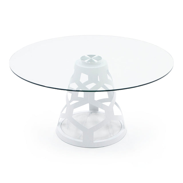 Modrest Lilly - Modern 12mm Round Glass + White Dining Table