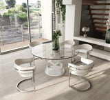 Modrest Lilly - Modern 12mm Round Glass + White Dining Table