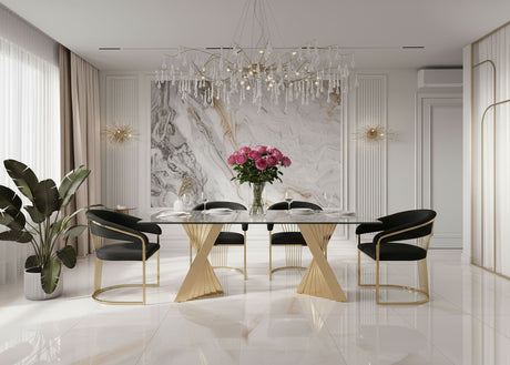 Modrest Buquet - Glam Glass + Champagne Gold Rectangular Dining Table