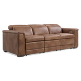 Lioni Leather Power Motion Sofa by Bernhardt in Brown Leather, showcasing power recline features and rich upholstery
