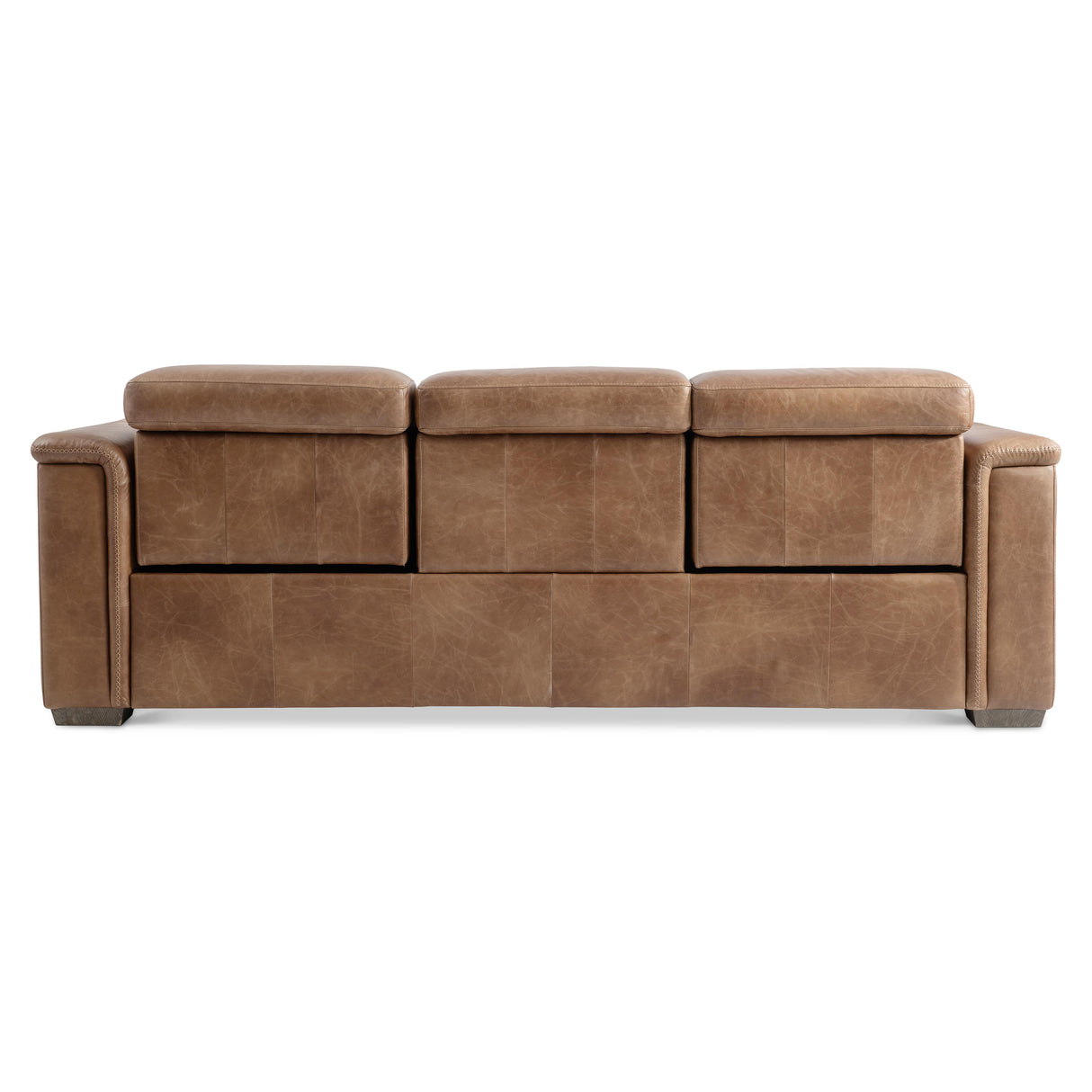 Back view of the Lioni Leather Power Motion Sofa by Bernhardt in Brown Leather