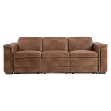 Front view of the Lioni Leather Power Motion Sofa by Bernhardt in Brown Leather, with power footrests and adjustable headrests