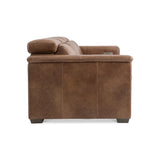 Side view of the Lioni Leather Power Motion Sofa by Bernhardt in Brown Leather