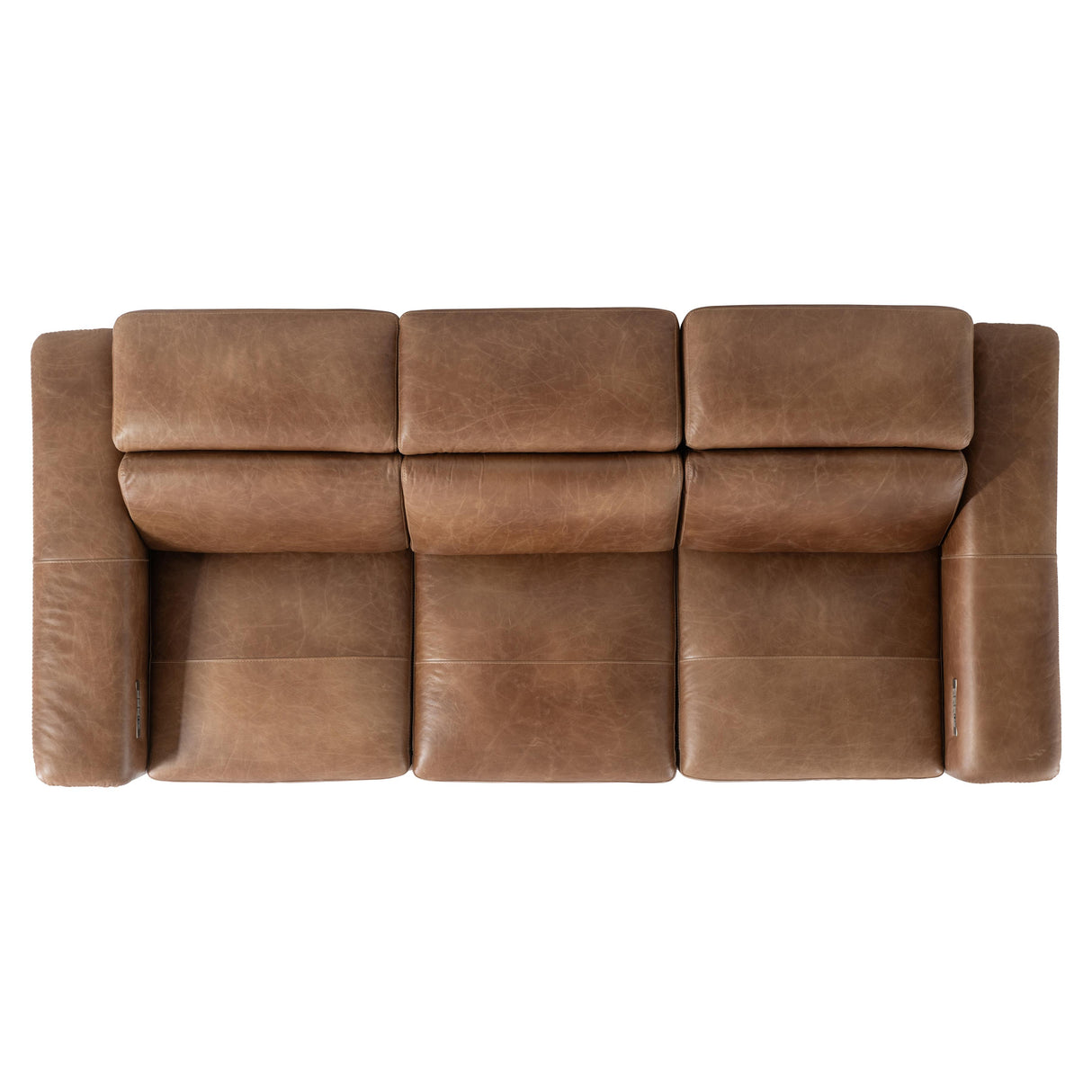 Top view of the Lioni Leather Power Motion Sofa by Bernhardt in Brown Leather