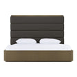 Eastern King Lois - Modern Grey Leather & Beige Shagreen High Headboard Bed - View Image 1