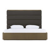 Eastern King Lois - Modern Grey Leather & Beige Shagreen High Headboard Bed - View Image 1