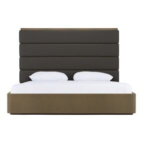 Eastern King Lois - Modern Grey Leather & Beige Shagreen High Headboard Bed - View Image 1