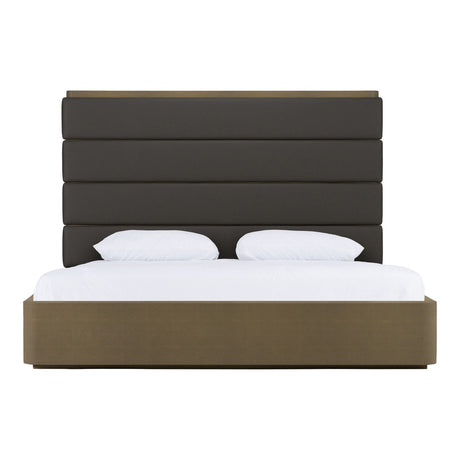 Eastern King Lois - Modern Grey Leather & Beige Shagreen High Headboard Bed - View Image 1