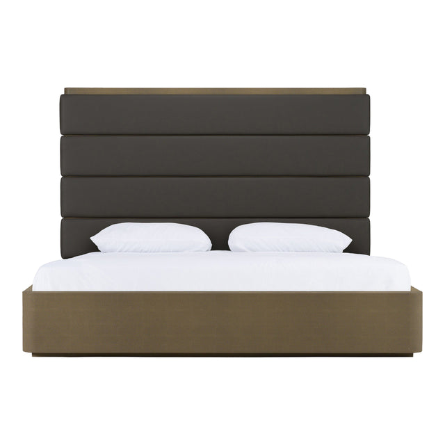 Eastern King Lois - Modern Grey Leather & Beige Shagreen High Headboard Bed - View Image 1