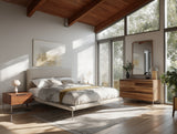 Eastern King Bergeron + Lorenzo - Contemporary Cream Fabric + Light Oak 4-Piece Bedroom Set - View Image 1