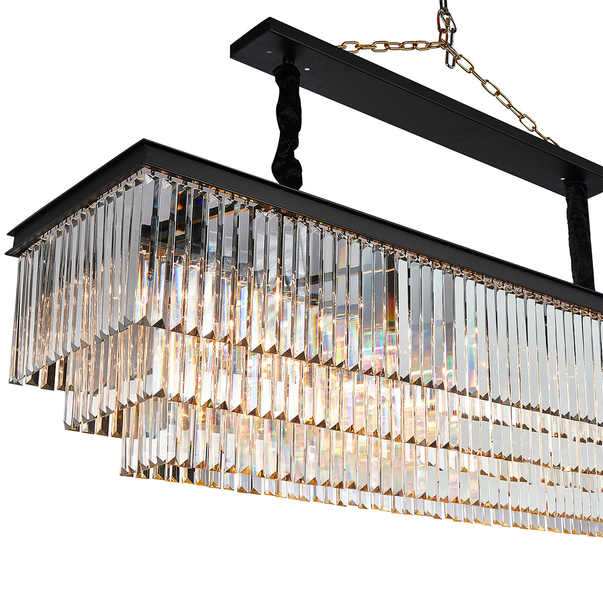 Allure 20-Light LED Chandelier – Black Rectangular Crystal Modern Lighting Fixture