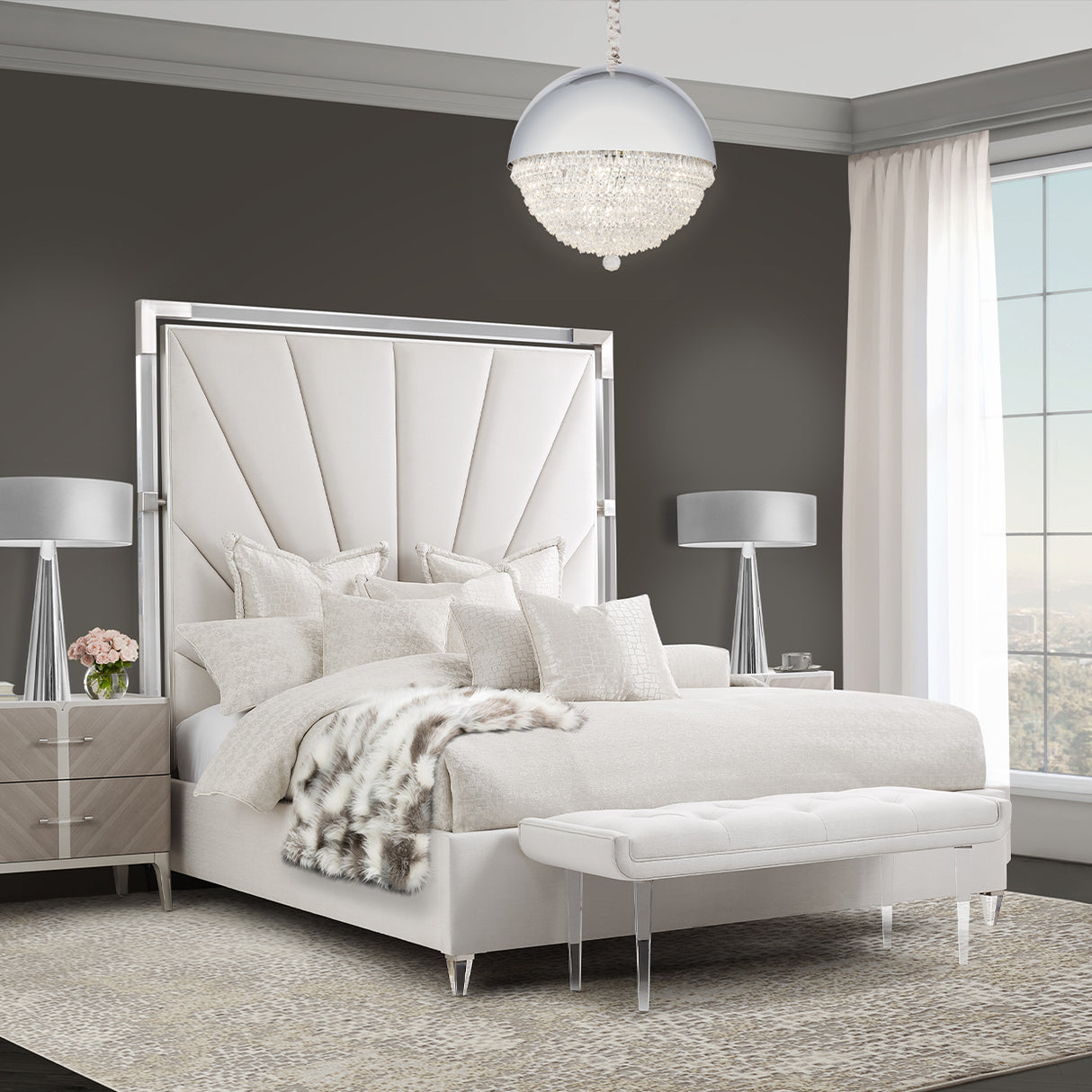 Eclipse LED Chandelier – Silver Dome Modern Contemporary Light Fixture