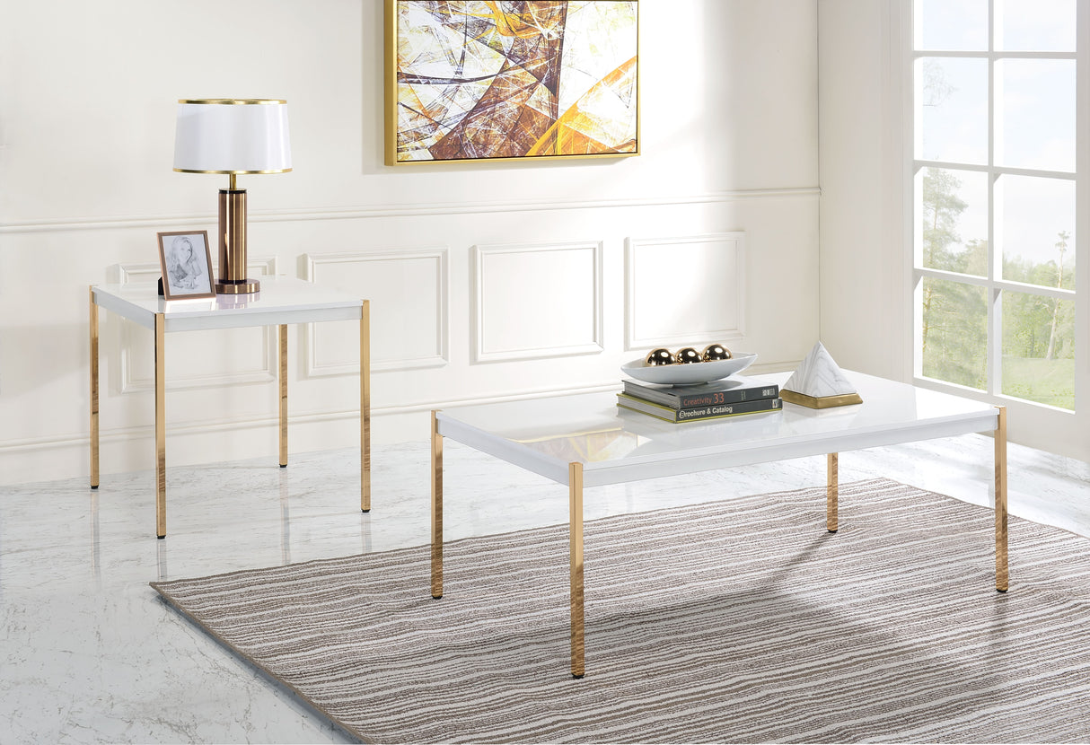 Acme - Otrac Coffee Table LV00034 White & Gold Finish