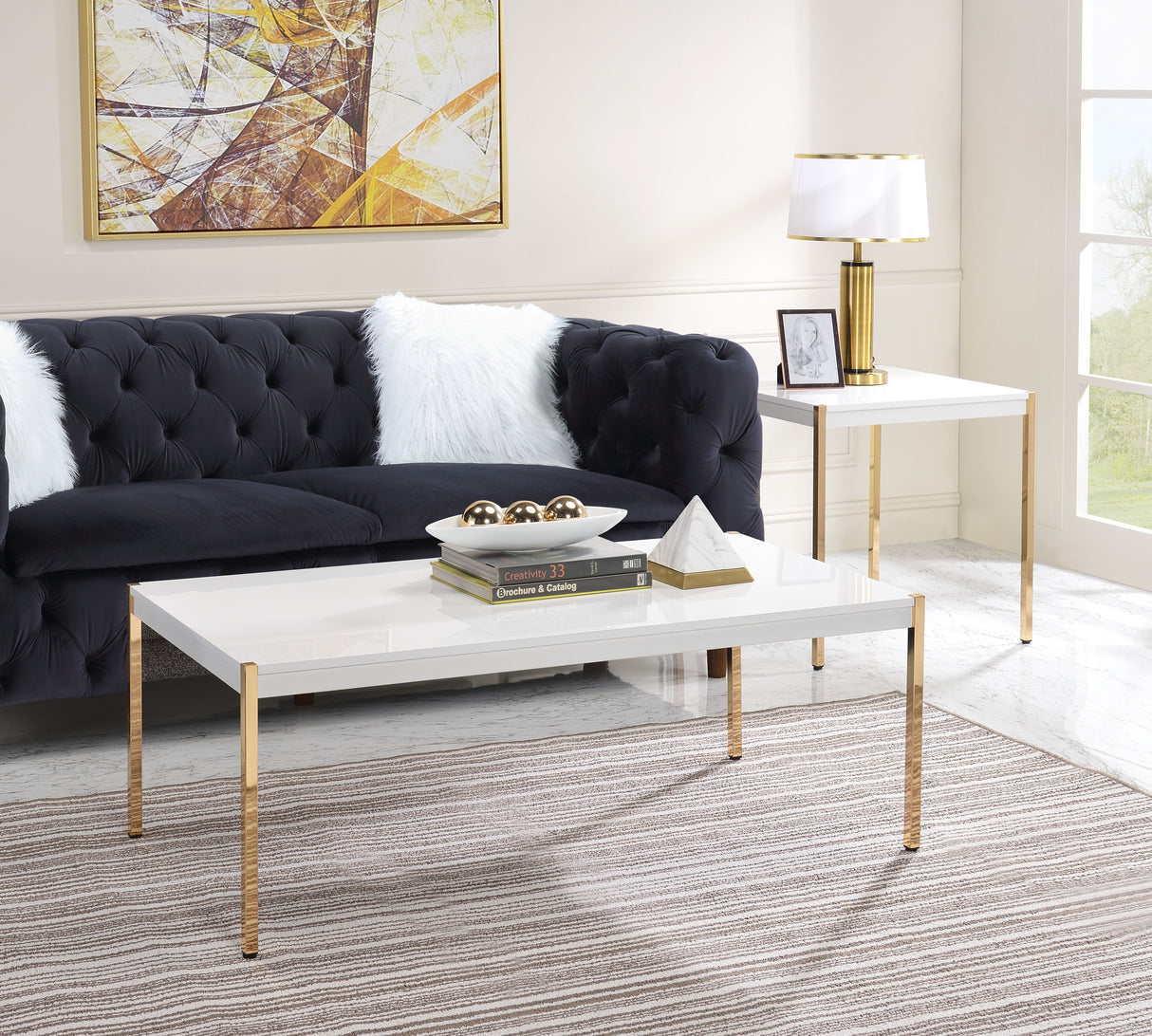 Acme - Otrac Coffee Table LV00034 White & Gold Finish