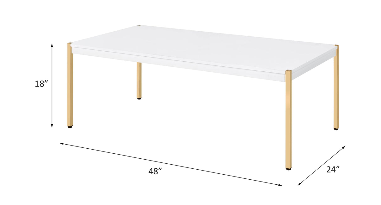 Acme - Otrac Coffee Table LV00034 White & Gold Finish