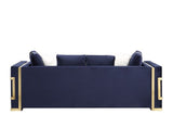 Acme - Virrux Sofa W/6 Pillows LV00293 Blue Velvet & Gold Finish