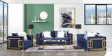 Acme - Virrux Sofa W/6 Pillows LV00293 Blue Velvet & Gold Finish