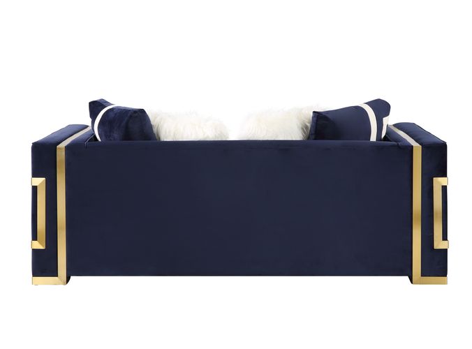 Acme - Virrux Loveseat W/4 Pillows LV00294 Blue Velvet & Gold Finish