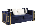 Acme - Virrux Loveseat W/4 Pillows LV00294 Blue Velvet & Gold Finish