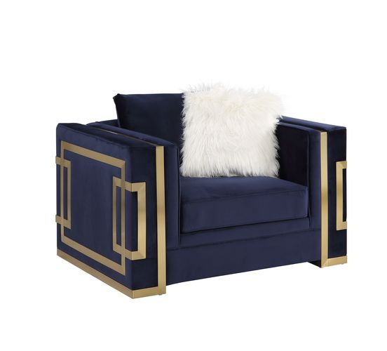 Acme - Virrux Chair W/2 Pillows LV00295 Blue Velvet & Gold Finish