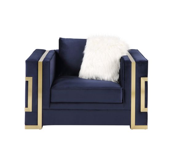 Acme - Virrux Chair W/2 Pillows LV00295 Blue Velvet & Gold Finish